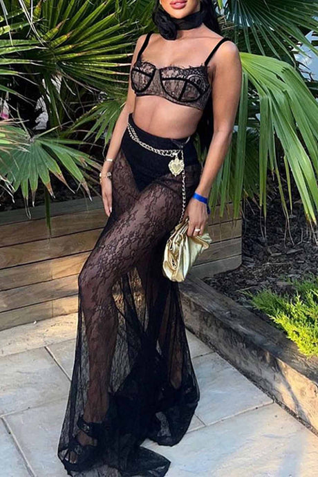 Lace Backless Two-Piece Sheer Skirt Set