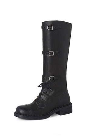 Arolora lace-up-knee-high-moto-buckle-boots