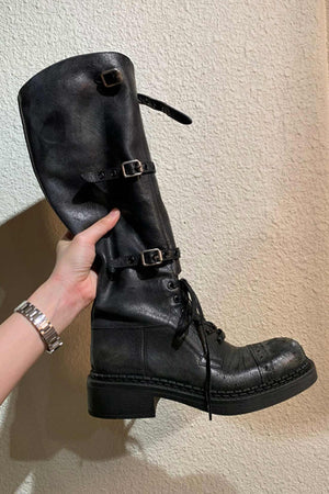 Arolora lace-up-knee-high-moto-buckle-boots