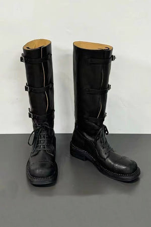Arolora lace-up-knee-high-moto-buckle-boots