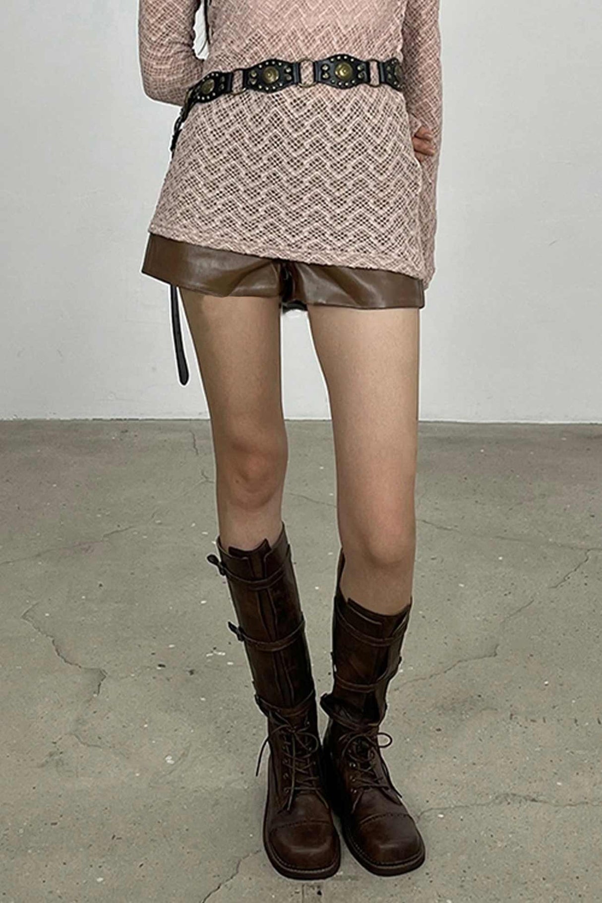 Arolora lace-up-knee-high-moto-buckle-boots