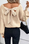 Lantern Sleeve V Neck Back Bow-knot Sweater