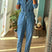 Arolora Lapel Button-down Elastic Waist Denim Jumpsuits