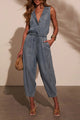 Arolora Lapel High Rise Sleeveless Denim Jumpsuits