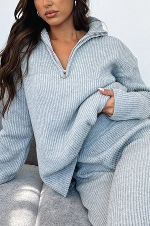 Lapel Knitted Straight-leg Two-piece Sets