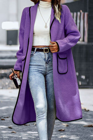 Lapel Pocketed Plush Cardigan