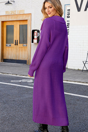 Lapel Ribbed Knit Open Front Cardigan