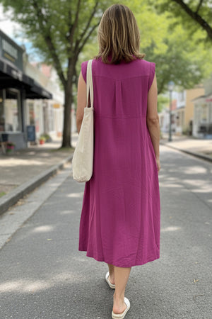 Lapel Single-breasted Tank Linen Midi Dress