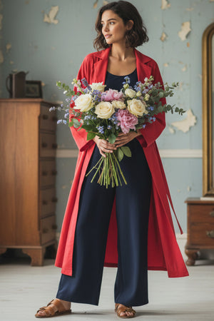 Lapel Tie-up Cotton Linen Dress