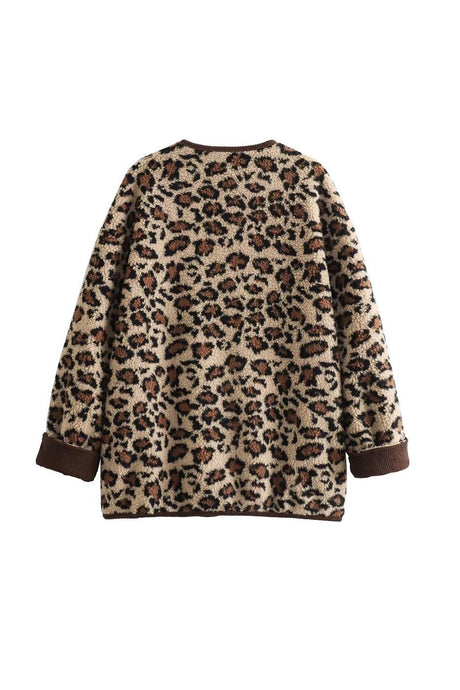 Arolora Leopard Print Button Down Coat