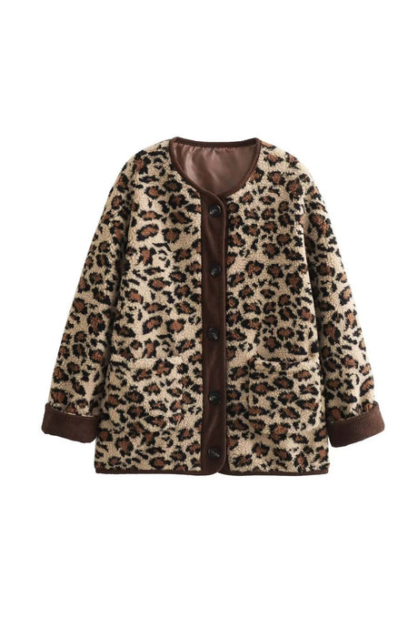 Arolora Leopard Print Button Down Coat