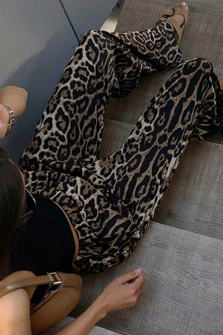 Arolora leopard-print-high-waist-flared-pants