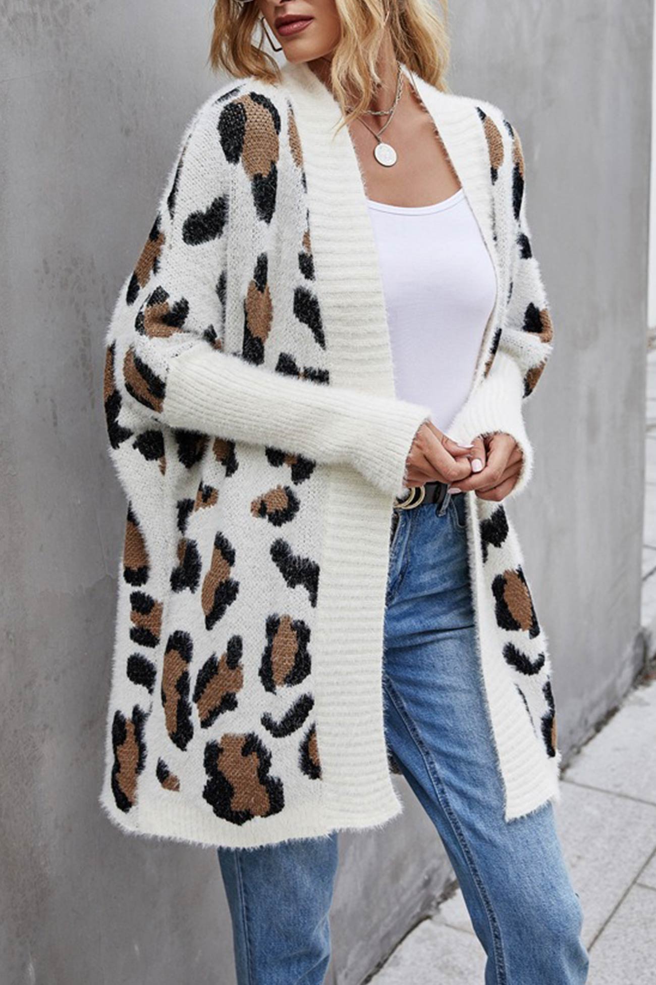 Arolora leopard-print-open-front-cardigan