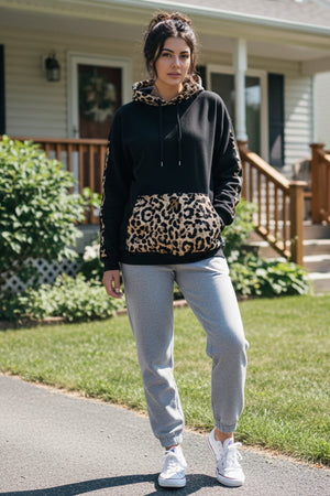 Leopard Print Patchwork Loose Hoodie
