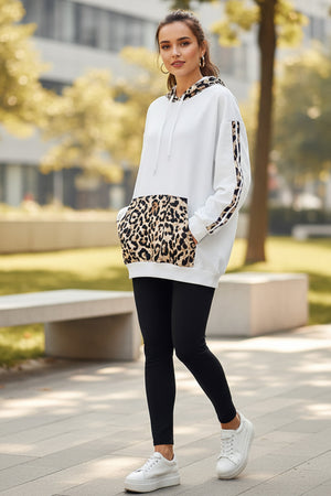 Leopard Print Patchwork Loose Hoodie