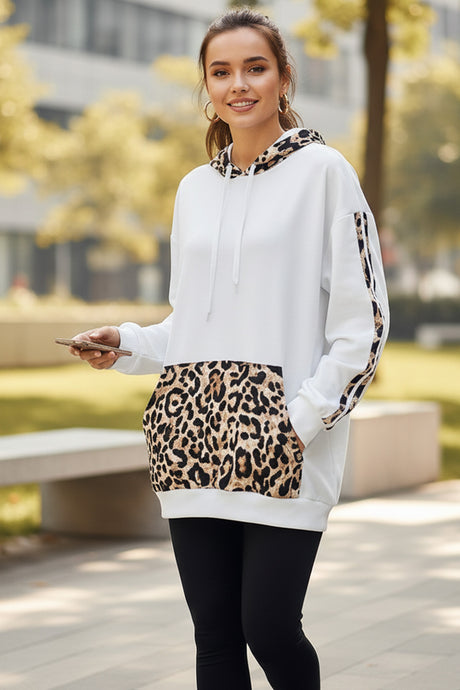 Leopard Print Patchwork Loose Hoodie