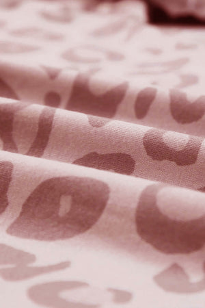 Arolora Leopard Print V Neck Long Sleeve Loungewear