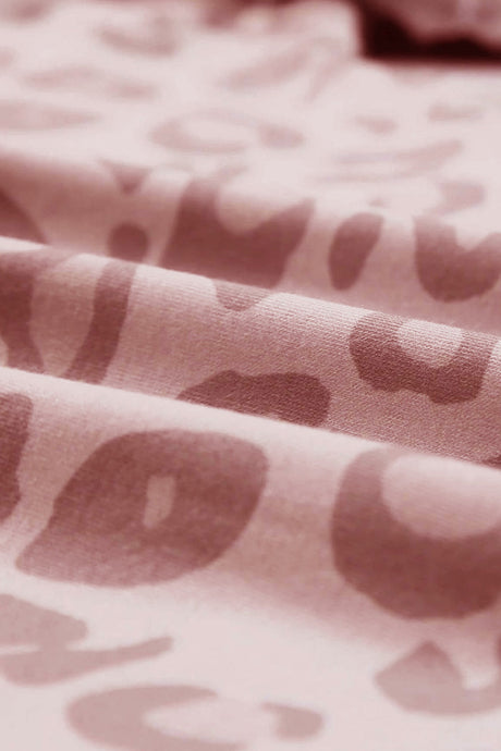 Arolora Leopard Print V Neck Long Sleeve Loungewear