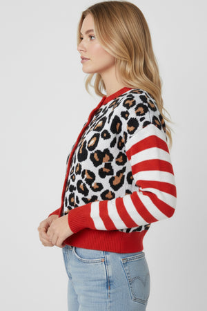 Leopard Striped Sleeve Patchwork Cardigan