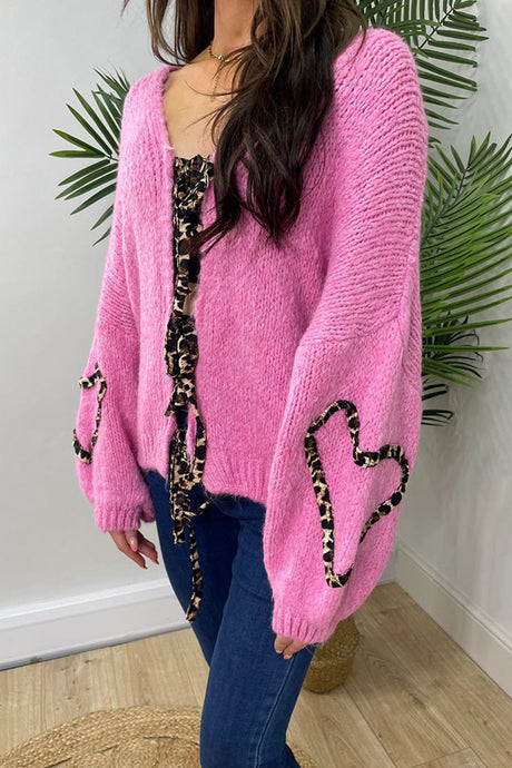 Arolora Leopard Tie-up Knit Cardigan