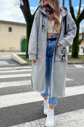Arolora letter-drawstring-slit-long-hoodie