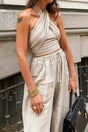 Arolora linen-crisscross-halterneck-tank-pants-suits