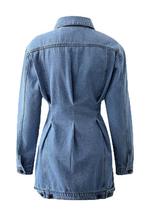 Arolora long-sleeve-button-down-waisted-denim-dress