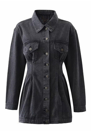 Arolora long-sleeve-button-down-waisted-denim-dress