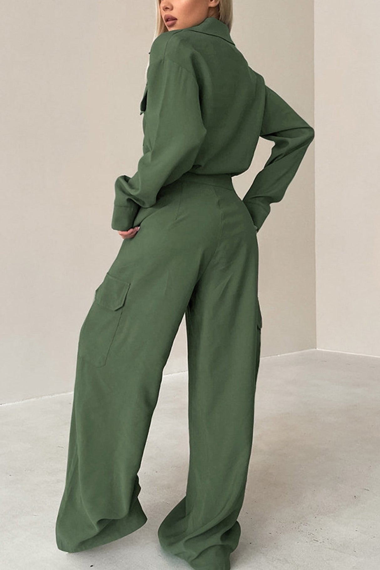 Arolora Long Sleeve Single-breasted Cargo Jumpsuits