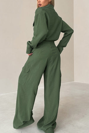 Arolora Long Sleeve Single-breasted Cargo Jumpsuits