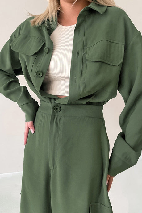 Arolora Long Sleeve Single-breasted Cargo Jumpsuits