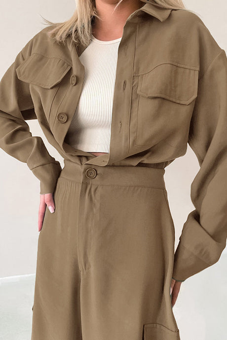 Arolora Long Sleeve Single-breasted Cargo Jumpsuits