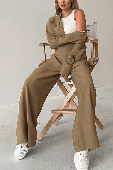 Arolora Long Sleeve Single-breasted Cargo Jumpsuits