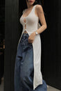 Arolora Low Cut Button-down Sleeveless Long Cardigan