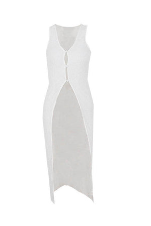 Arolora Low Cut Button-down Sleeveless Long Cardigan