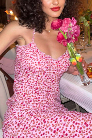 Low Cut Floral Print Fishtail Dress