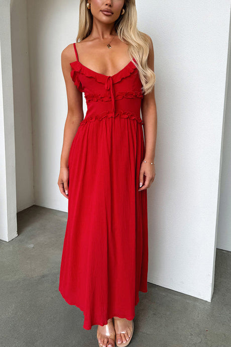Arolora Low Cut Ruffle Cami Midi Dress