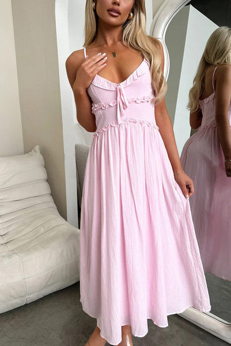 Arolora Low Cut Ruffle Cami Midi Dress