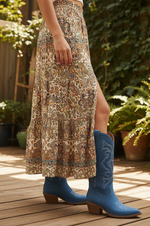 Pointed-toe Mid-calf Chunky Heel Cowboy Boots