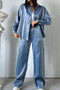 Metallic Shiny Button Down Shirt Long Pant Set