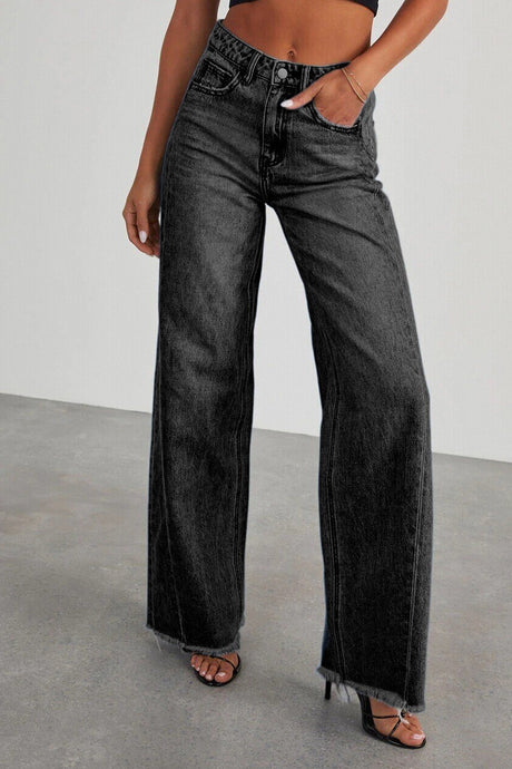 Mid-waisted Raw Edge Hem Jeans