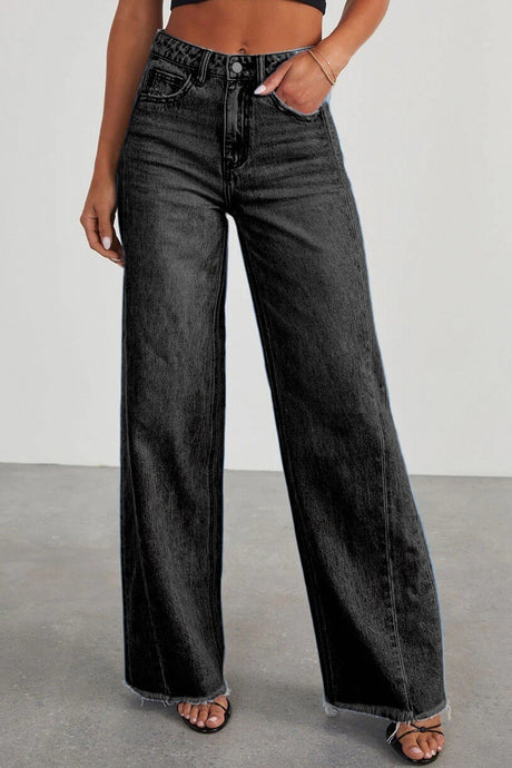 Mid-waisted Raw Edge Hem Jeans