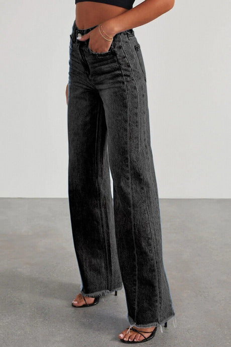 Mid-waisted Raw Edge Hem Jeans