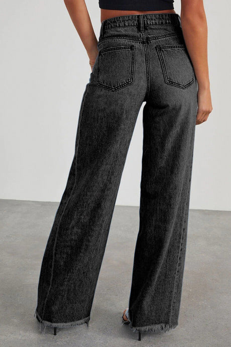 Mid-waisted Raw Edge Hem Jeans