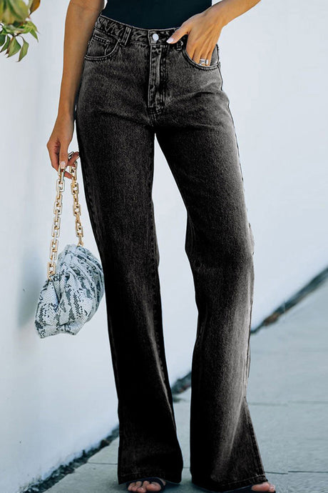 Arolora mid-waisted-slit-hem-washed-jeans