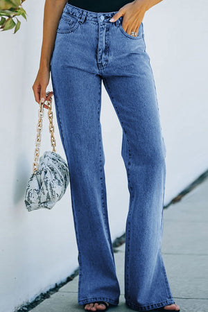 Arolora mid-waisted-slit-hem-washed-jeans
