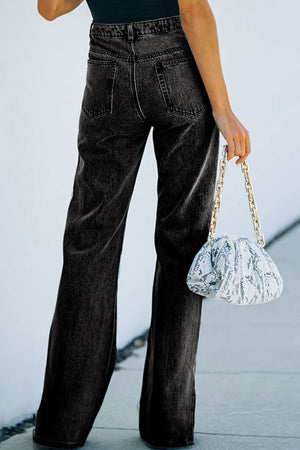 Arolora mid-waisted-slit-hem-washed-jeans