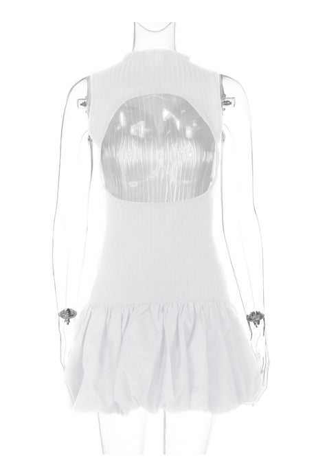 Arolora Mock Neck Cowl Back Knit Patchwork Ballon Dress