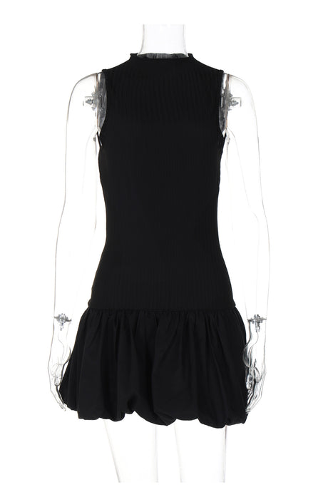 Arolora Mock Neck Cowl Back Knit Patchwork Ballon Dress