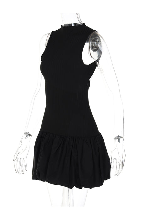 Arolora Mock Neck Cowl Back Knit Patchwork Ballon Dress